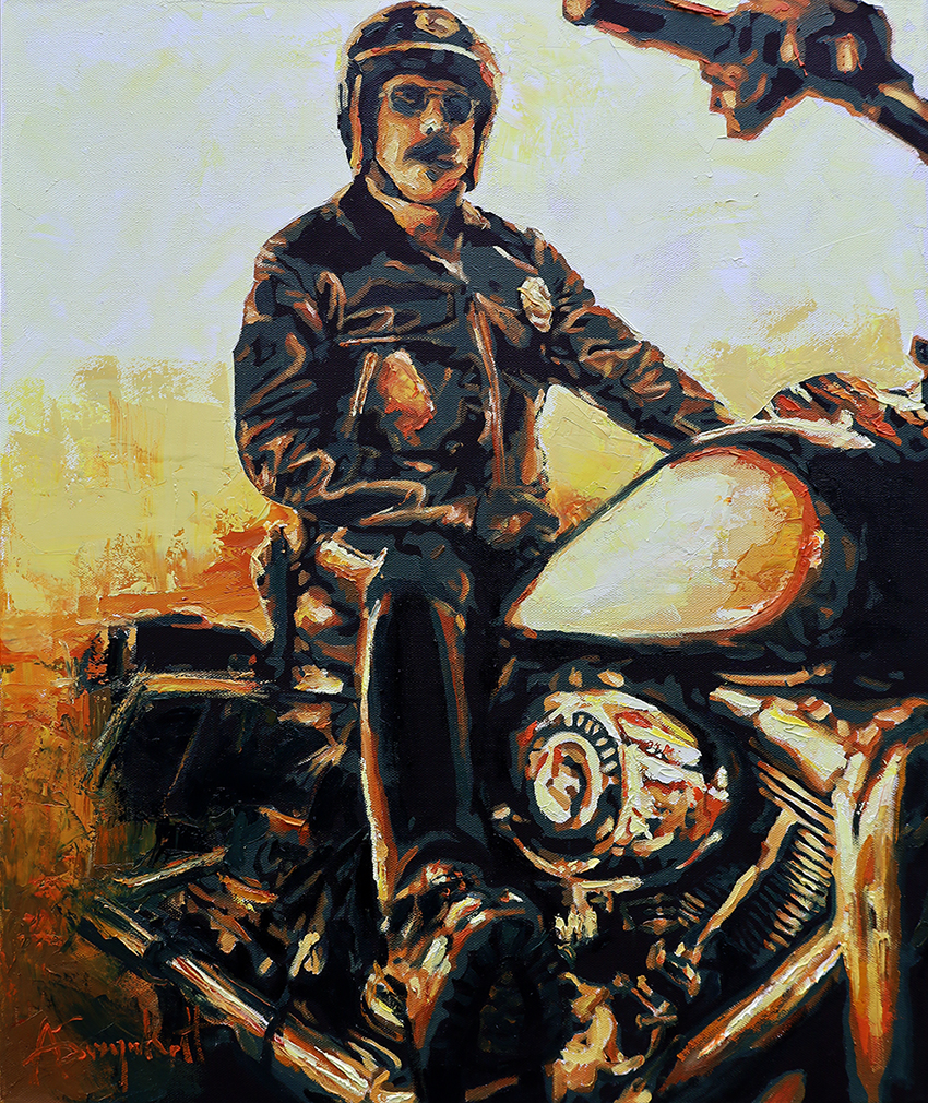 Motor Cop #1, Painting of a police officer riding a motorcycle