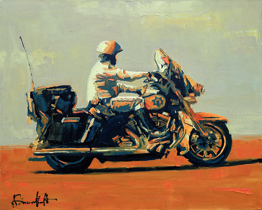 Motor Cop #4, Painting of a police officer riding a motorcycle