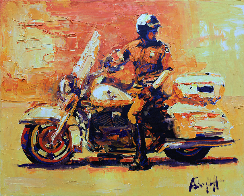 Motor Cop #5, Painting of a police officer riding a motorcycle