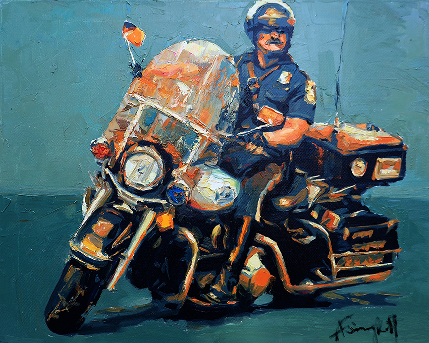 Motor Cop #6, Painting of a police officer riding a motorcycle