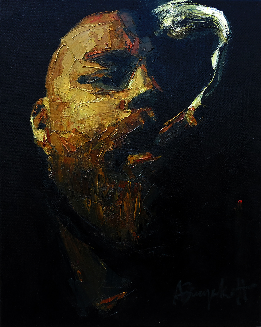 Smoker #6, Portrait painting of a cigar smoker