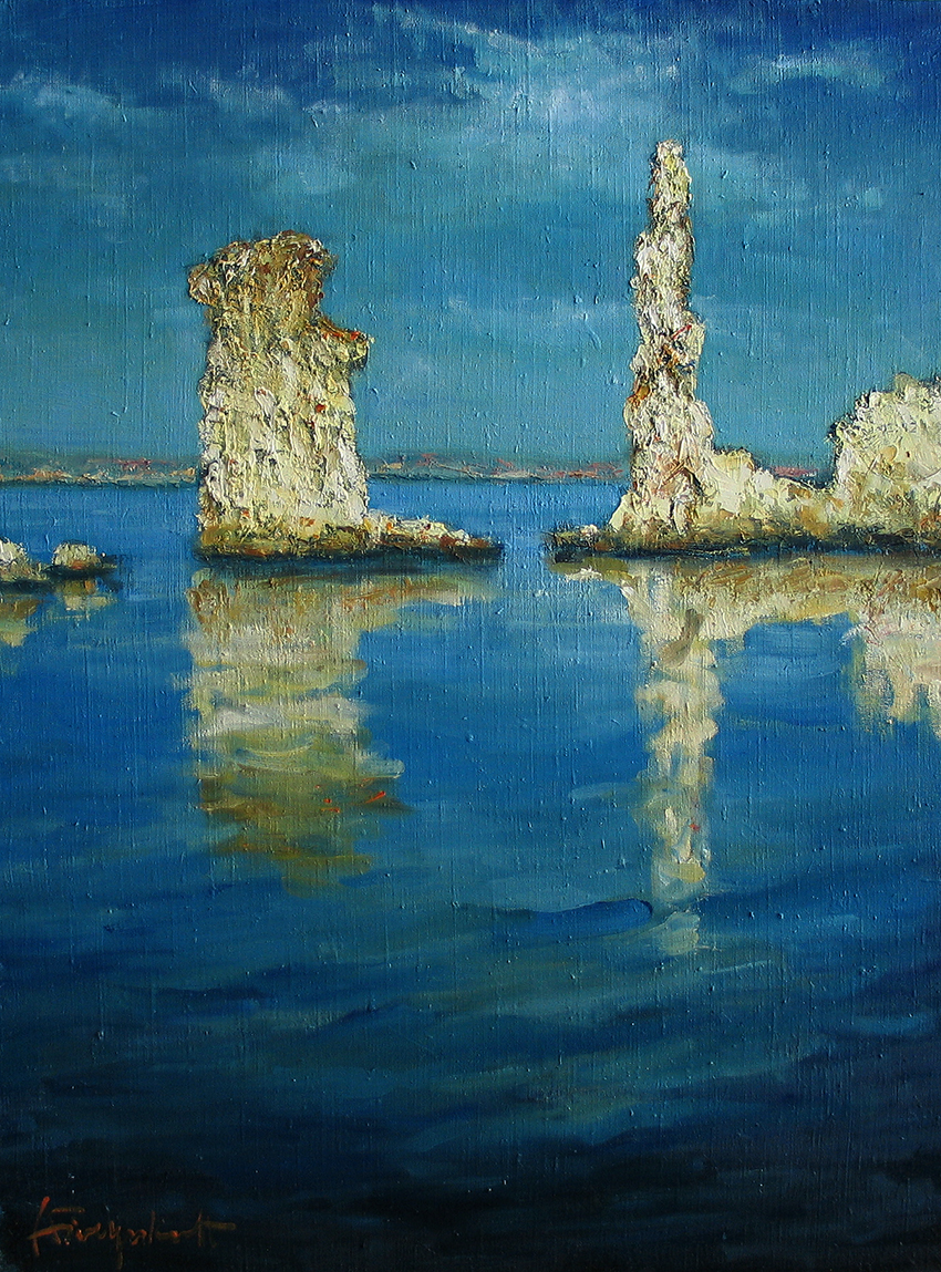 Mono Lake, painting of a lake in California, tufa